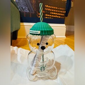 2025 Bearista BEAR Glass Jar  Cup Tumbler  Straw Coffee! Starbucks bear